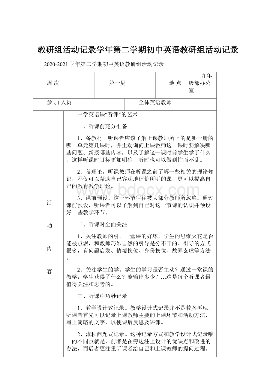 教研组活动记录学年第二学期初中英语教研组活动记录.docx_第1页