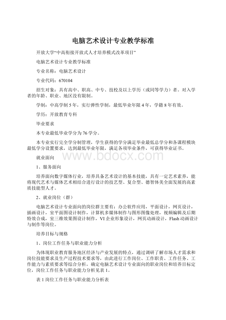 电脑艺术设计专业教学标准.docx_第1页