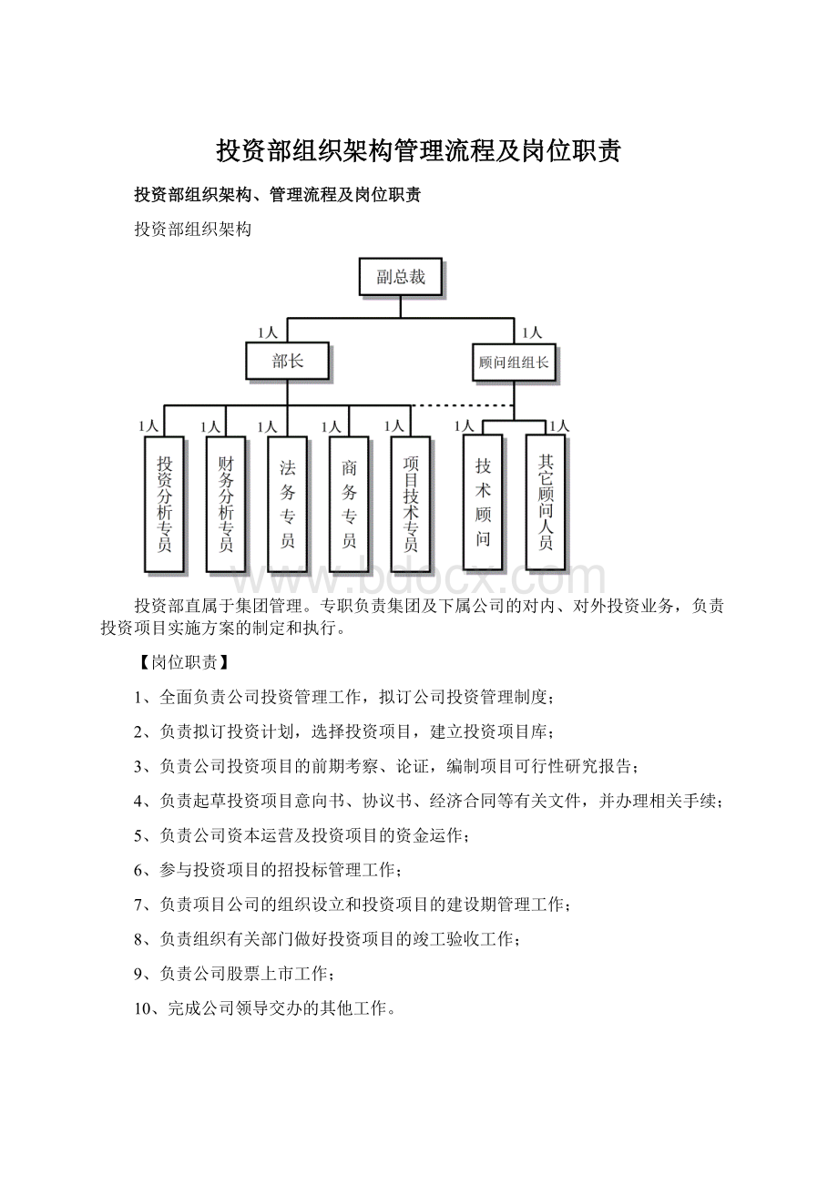 投资部组织架构管理流程及岗位职责.docx