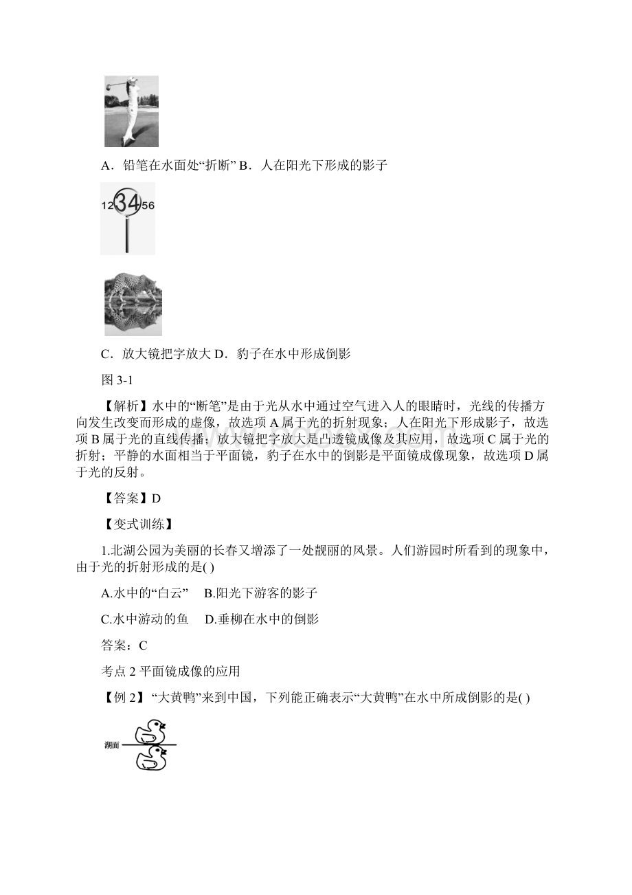 中考零距离潍坊中考物理复习知识精炼 三年中考例析第三单元 光现象.docx_第2页