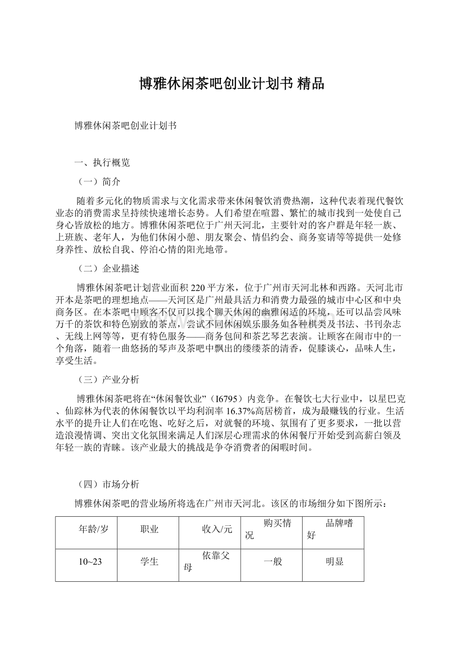 博雅休闲茶吧创业计划书 精品.docx