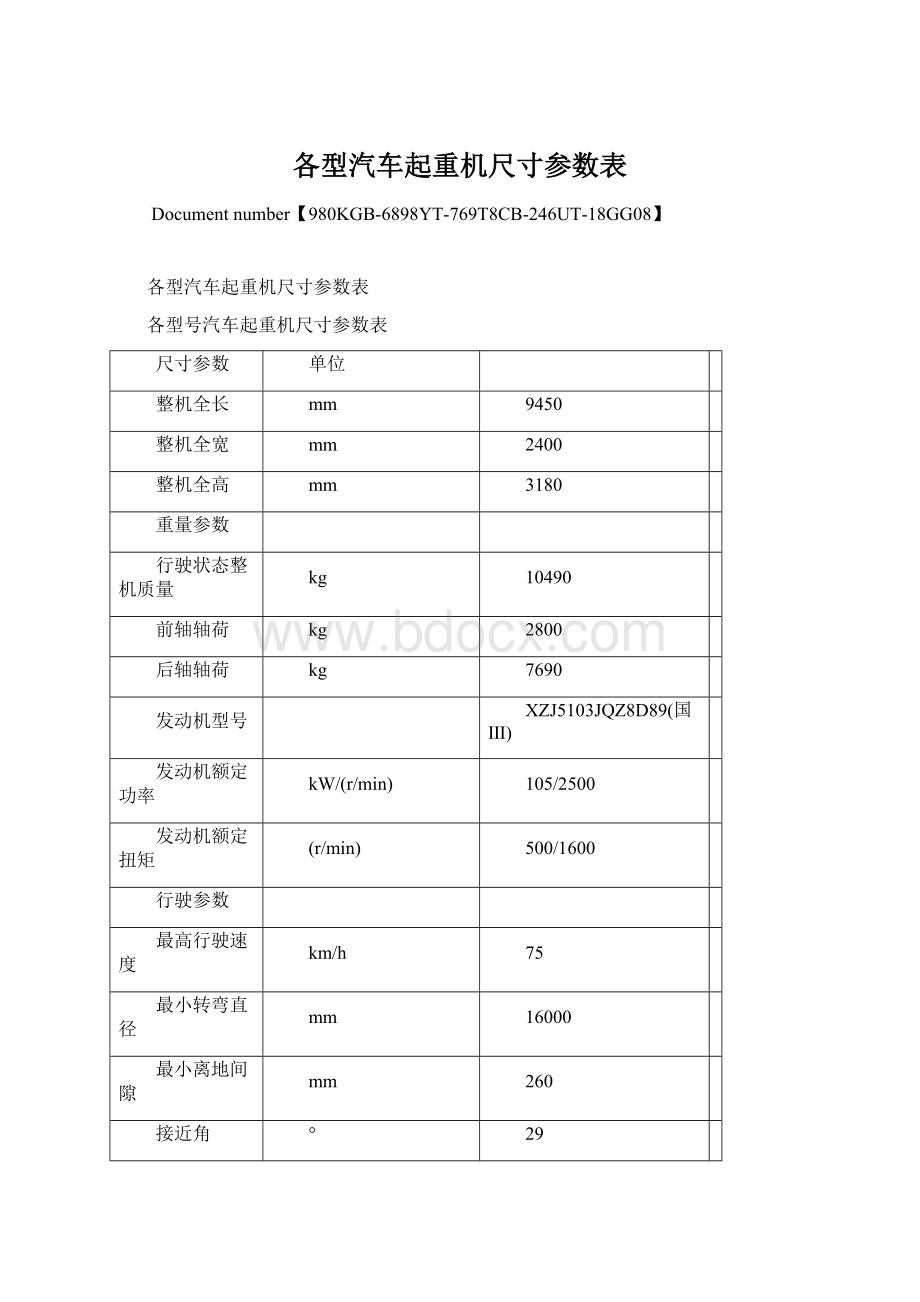 各型汽车起重机尺寸参数表.docx