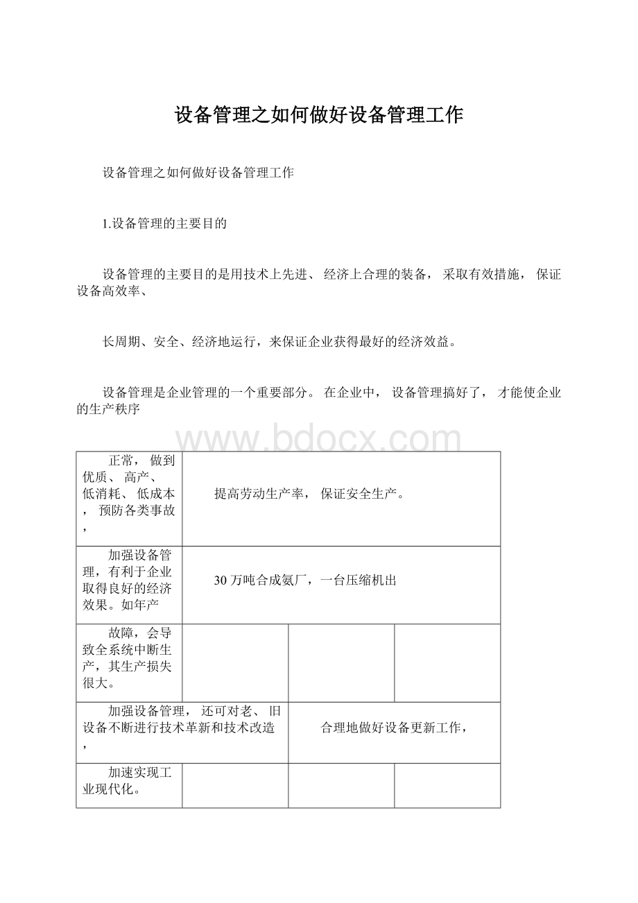 设备管理之如何做好设备管理工作.docx_第1页