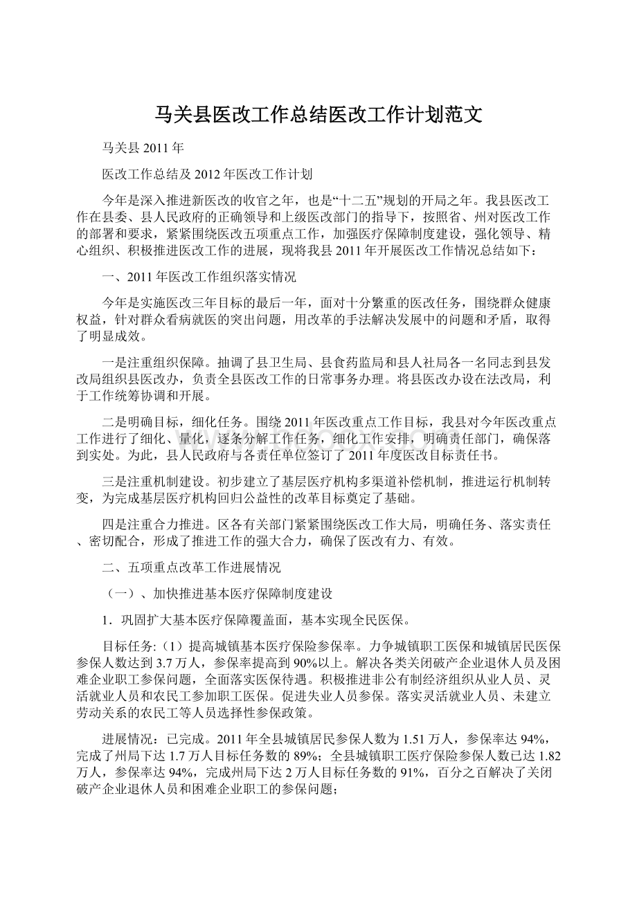 马关县医改工作总结医改工作计划范文.docx