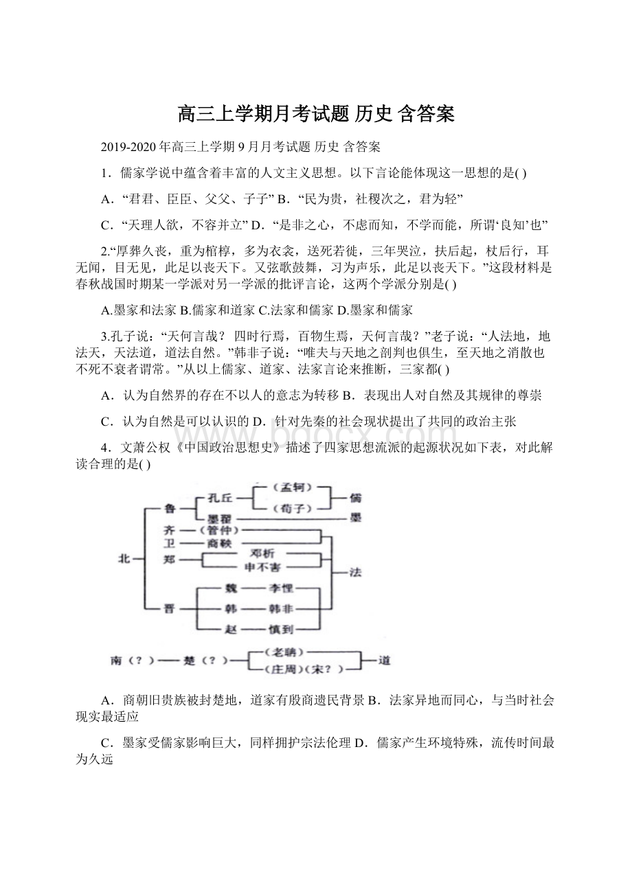 高三上学期月考试题 历史 含答案.docx