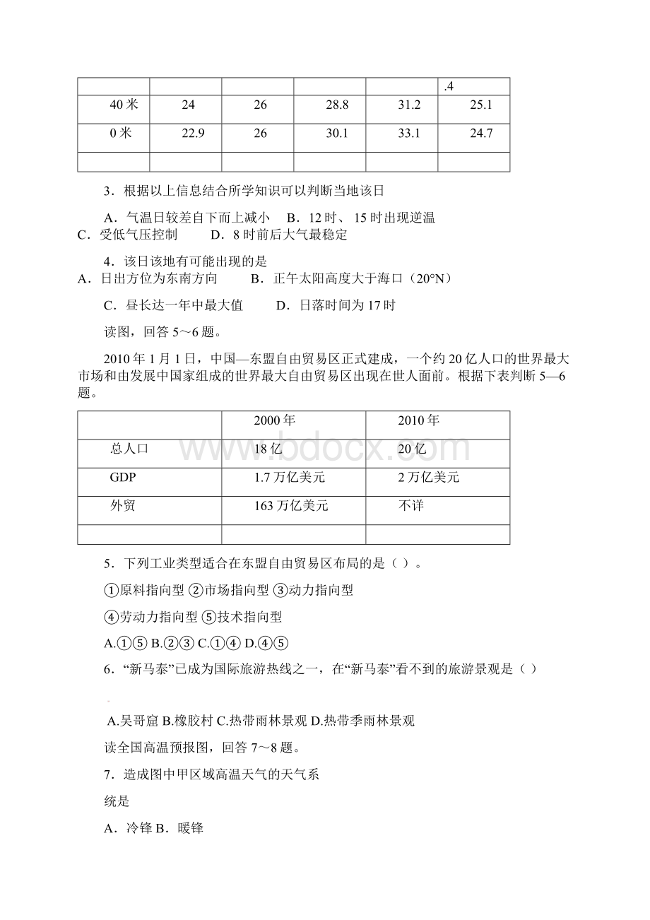 届西安铁一中铁一中国际合作学校高三1模拟考试地理试题及答案.docx_第2页