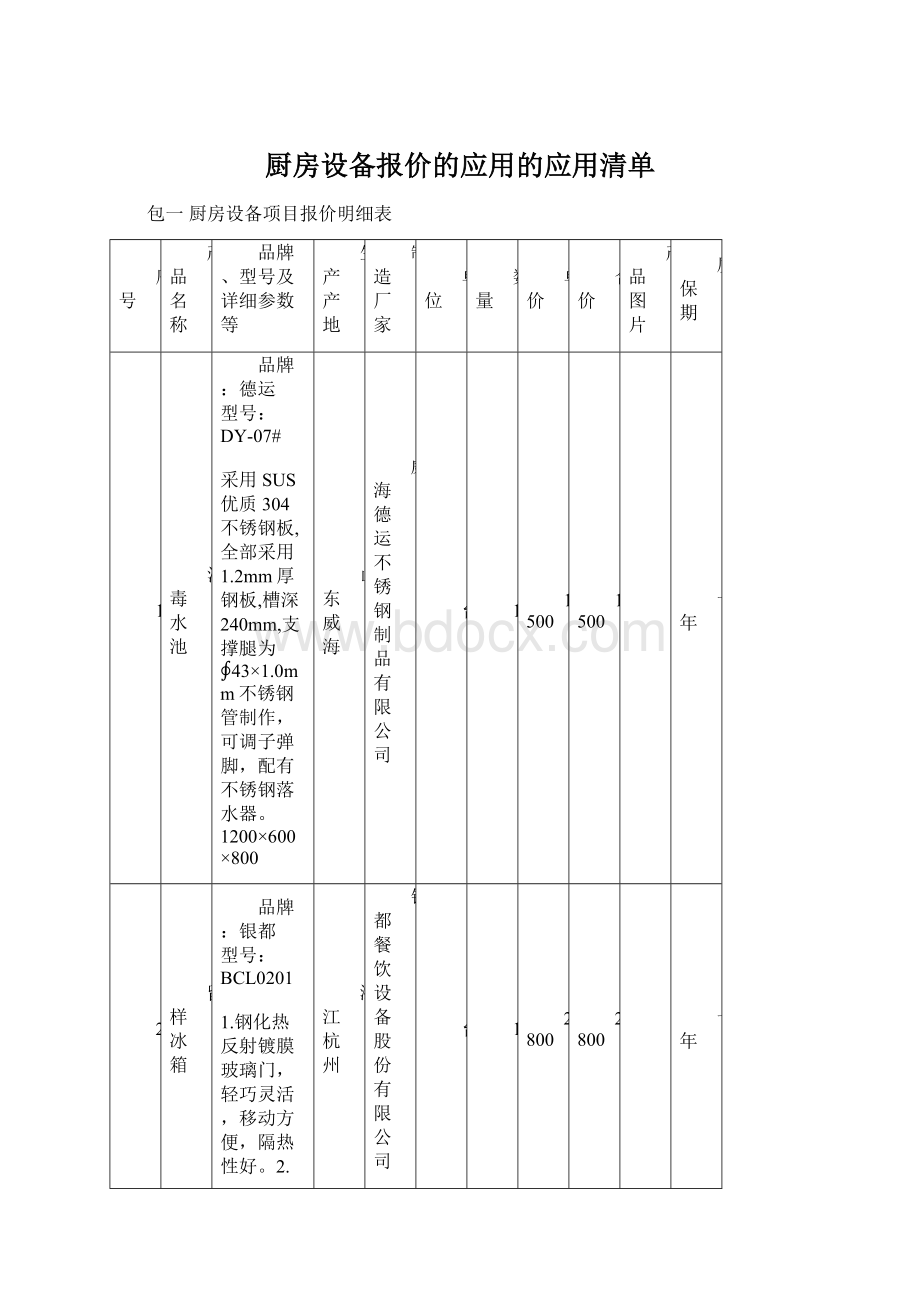 厨房设备报价的应用的应用清单.docx_第1页