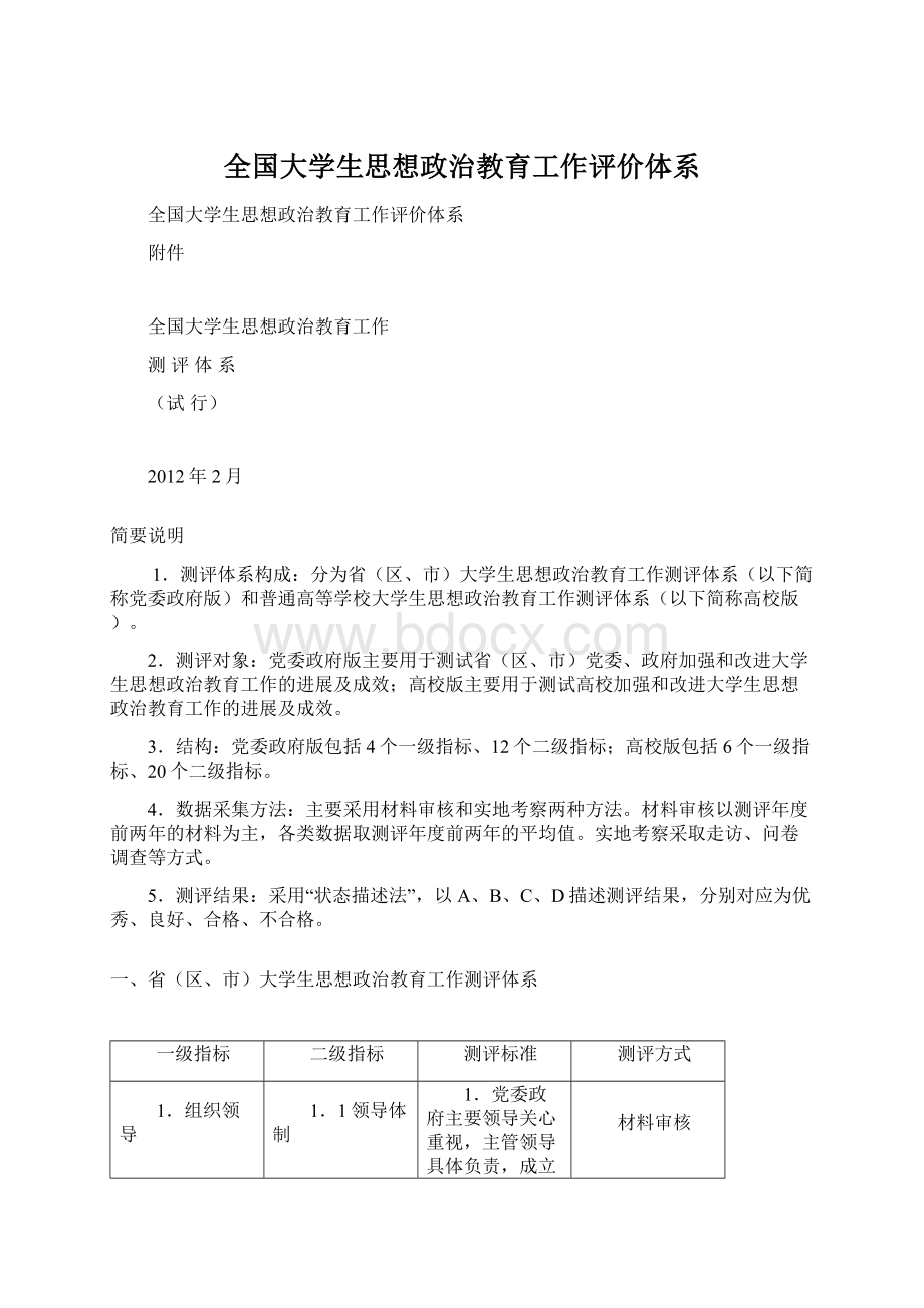 全国大学生思想政治教育工作评价体系.docx_第1页