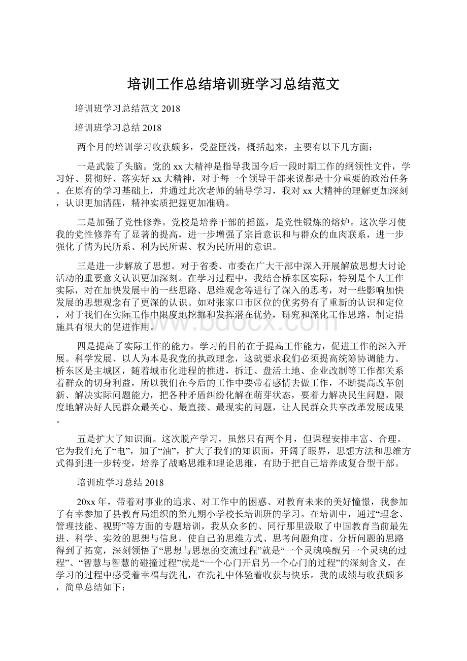 培训工作总结培训班学习总结范文.docx_第1页