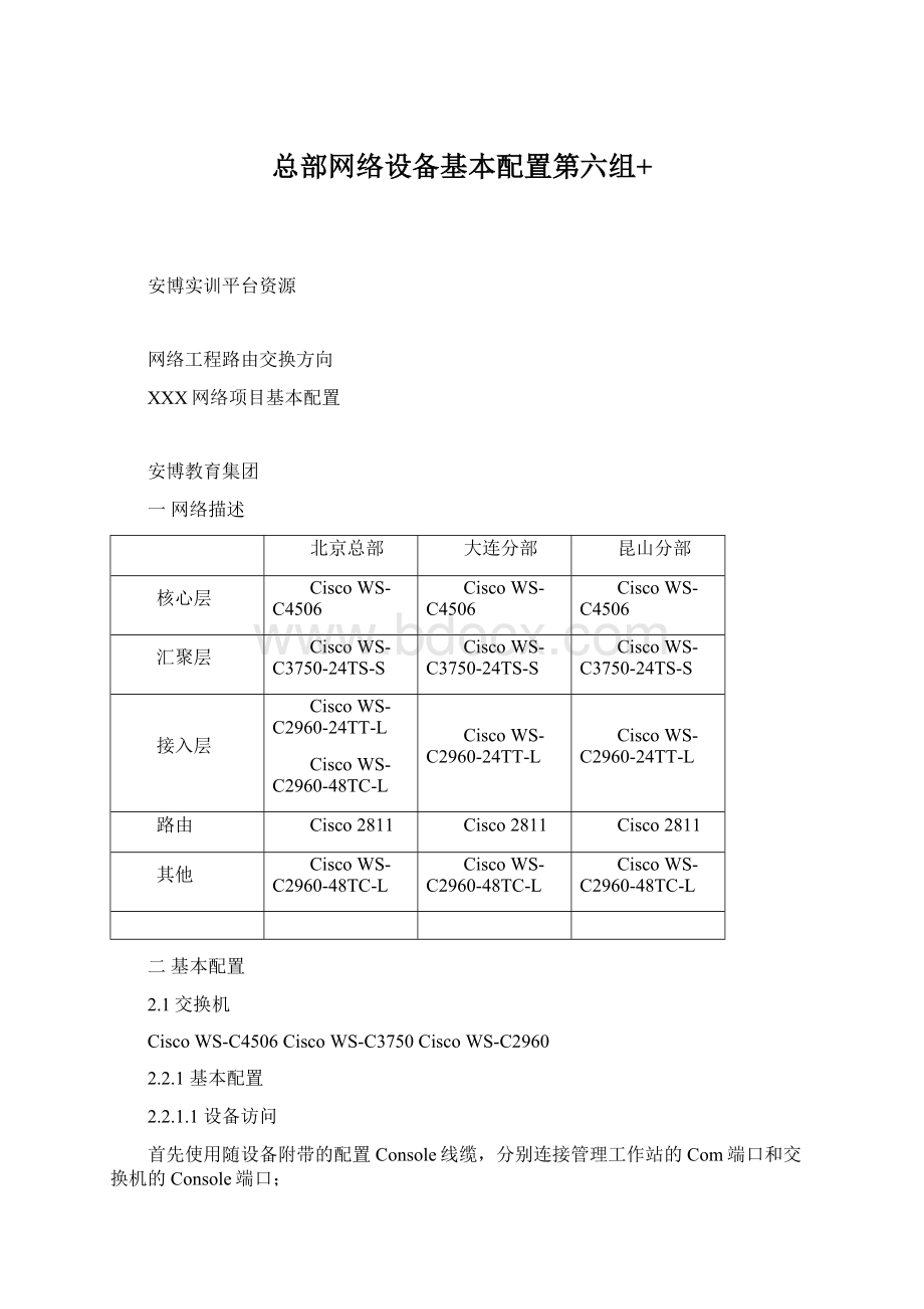 总部网络设备基本配置第六组+.docx_第1页