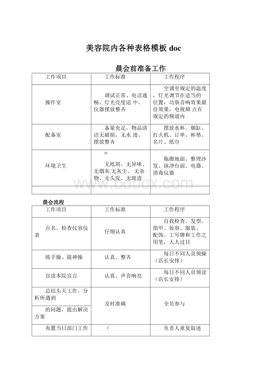 美容院内各种表格模板doc.docx_第1页