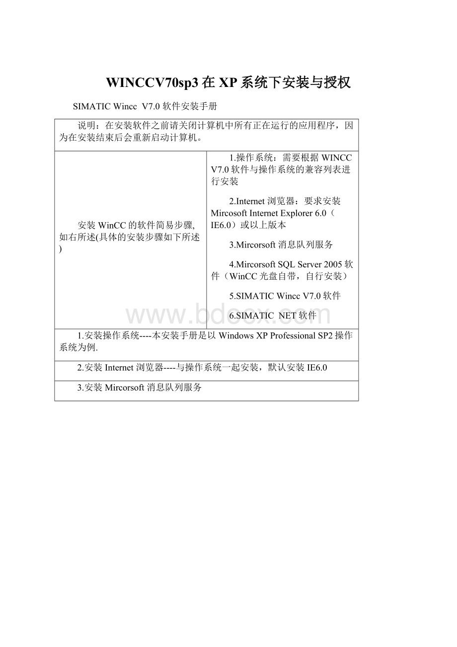 WINCCV70sp3在XP系统下安装与授权.docx