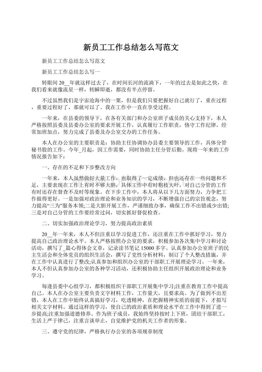 新员工工作总结怎么写范文.docx