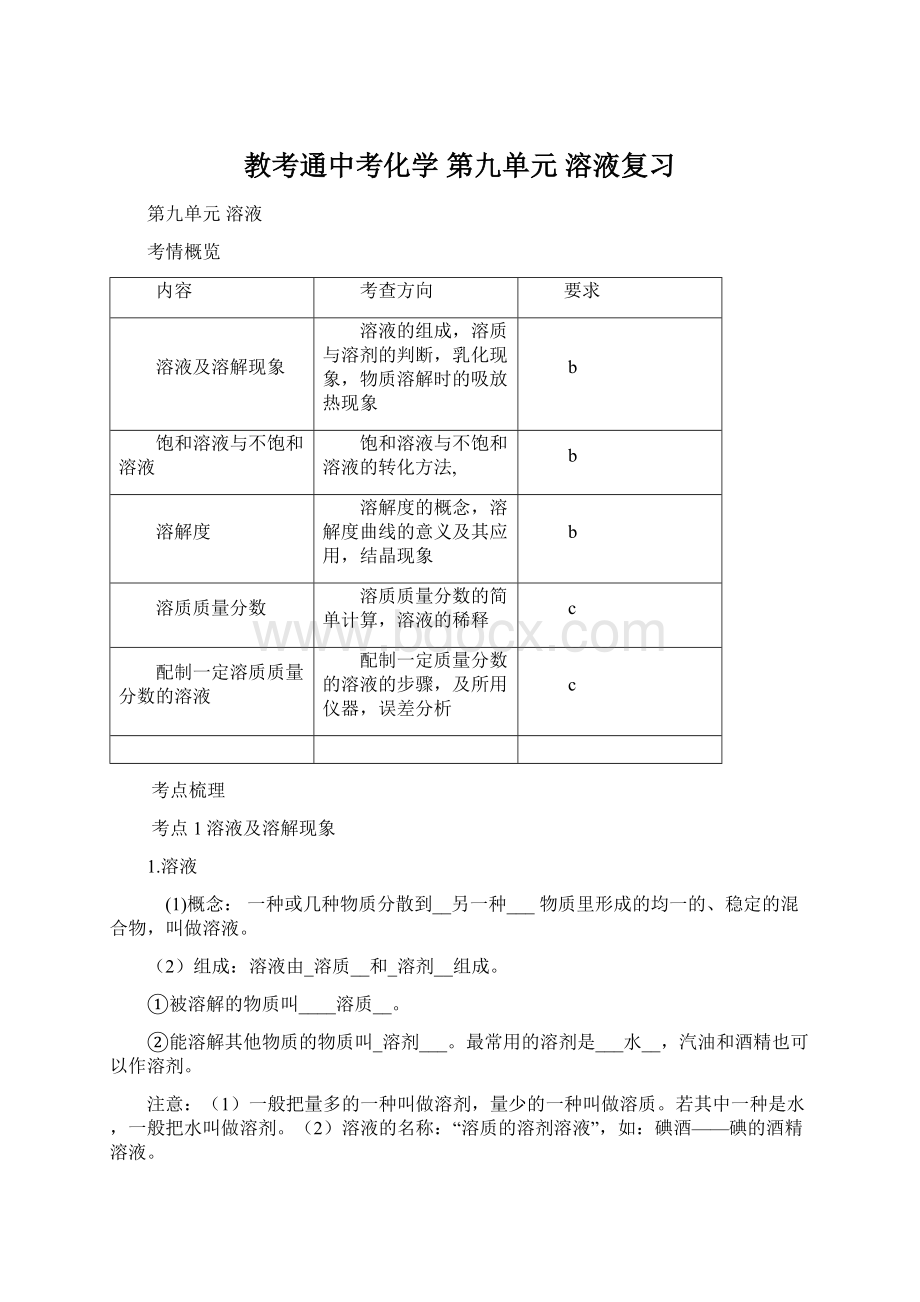 教考通中考化学 第九单元 溶液复习.docx_第1页