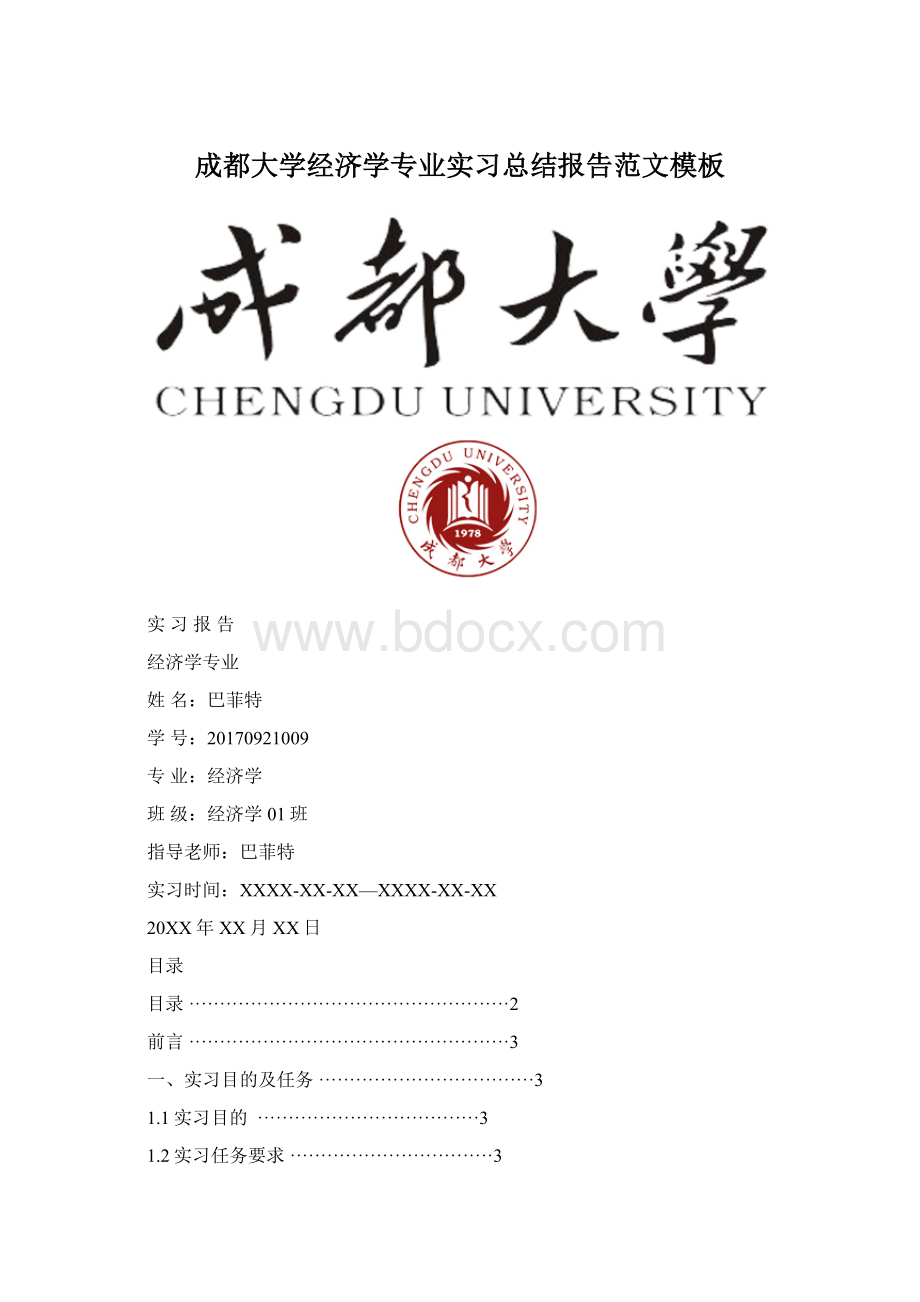 成都大学经济学专业实习总结报告范文模板.docx