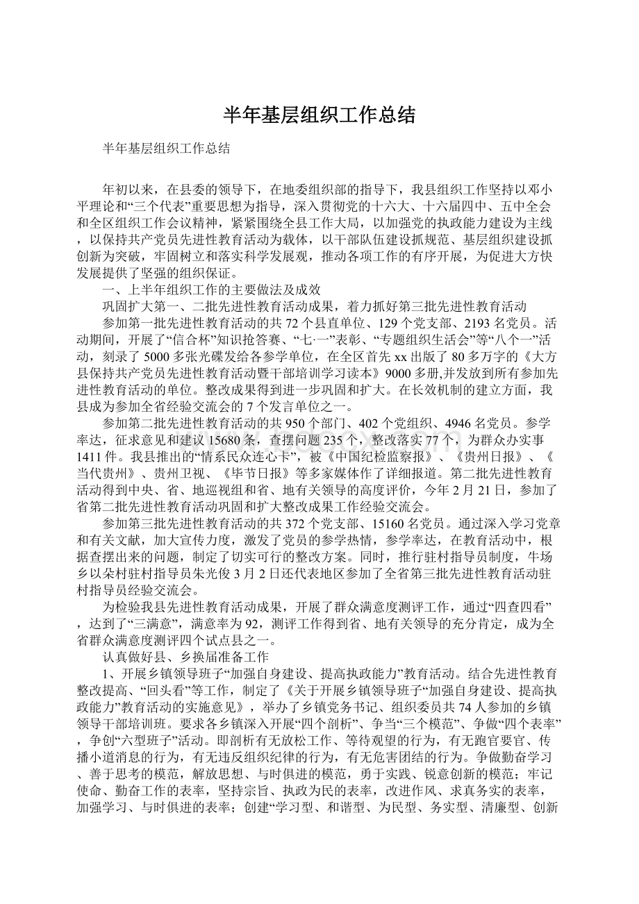 半年基层组织工作总结.docx