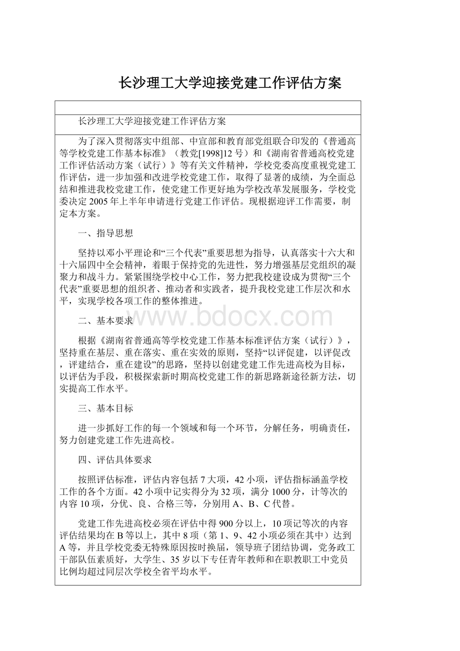 长沙理工大学迎接党建工作评估方案.docx