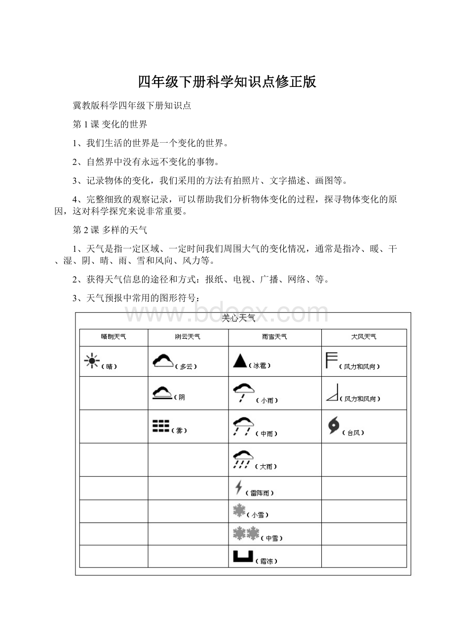 四年级下册科学知识点修正版.docx