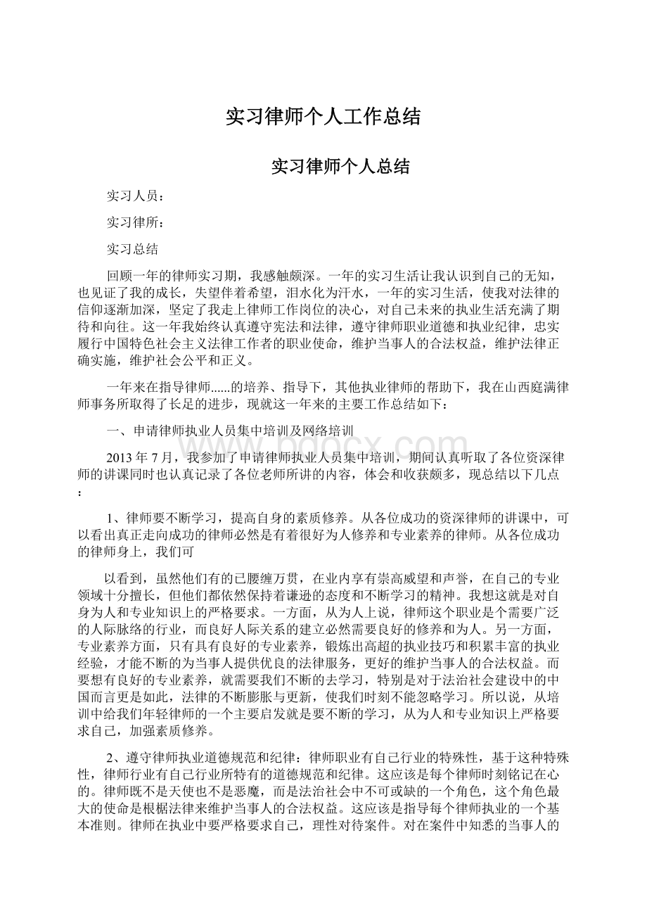 实习律师个人工作总结.docx