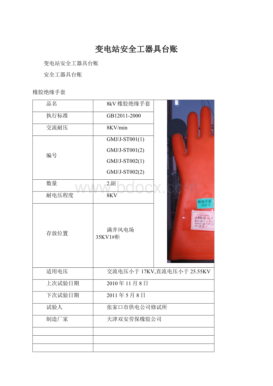 变电站安全工器具台账.docx