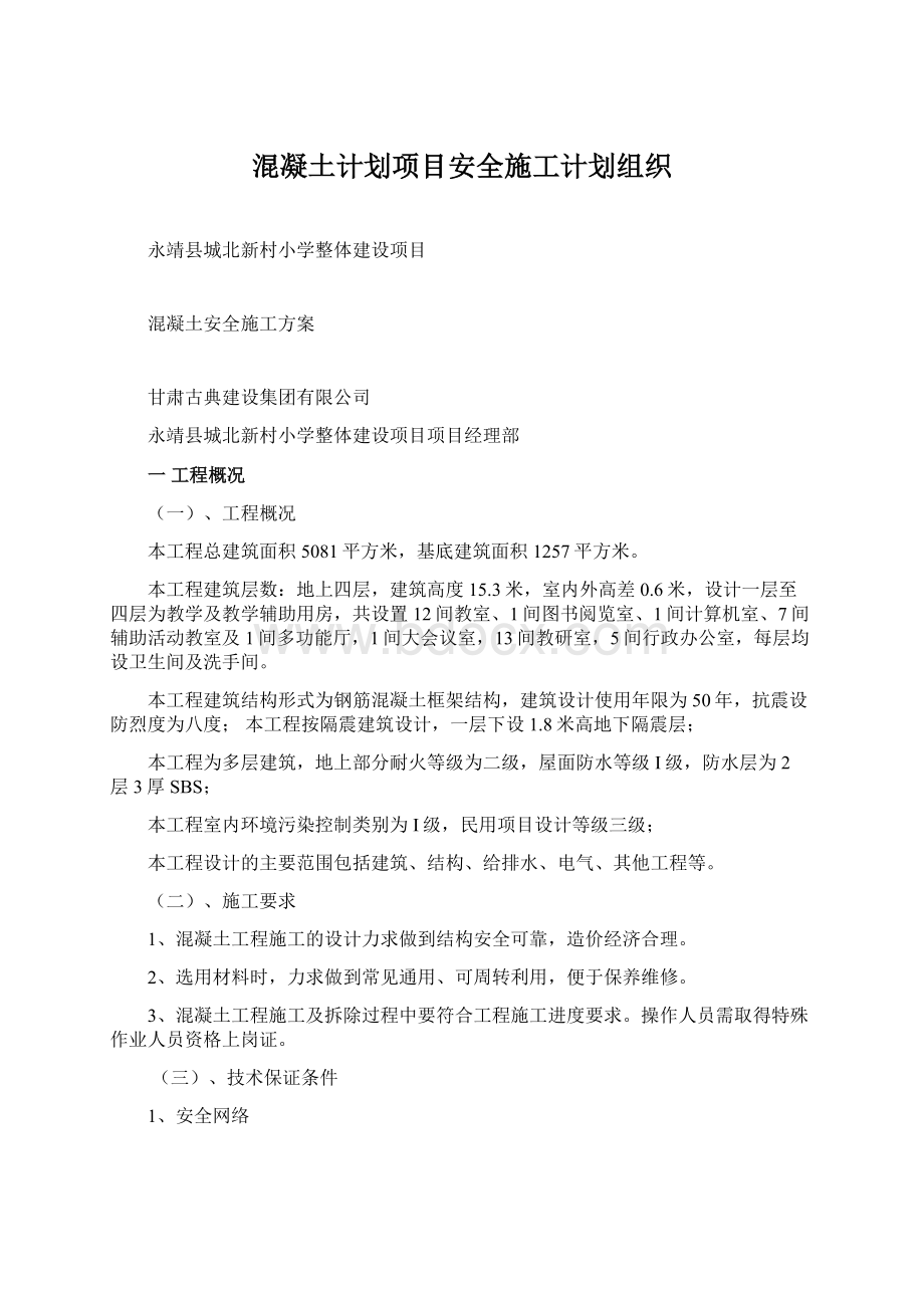 混凝土计划项目安全施工计划组织.docx