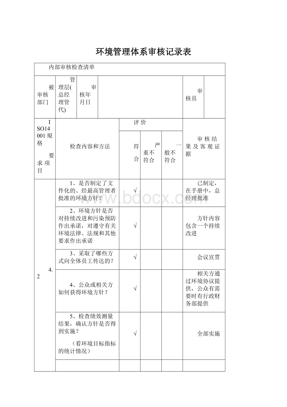 环境管理体系审核记录表.docx_第1页