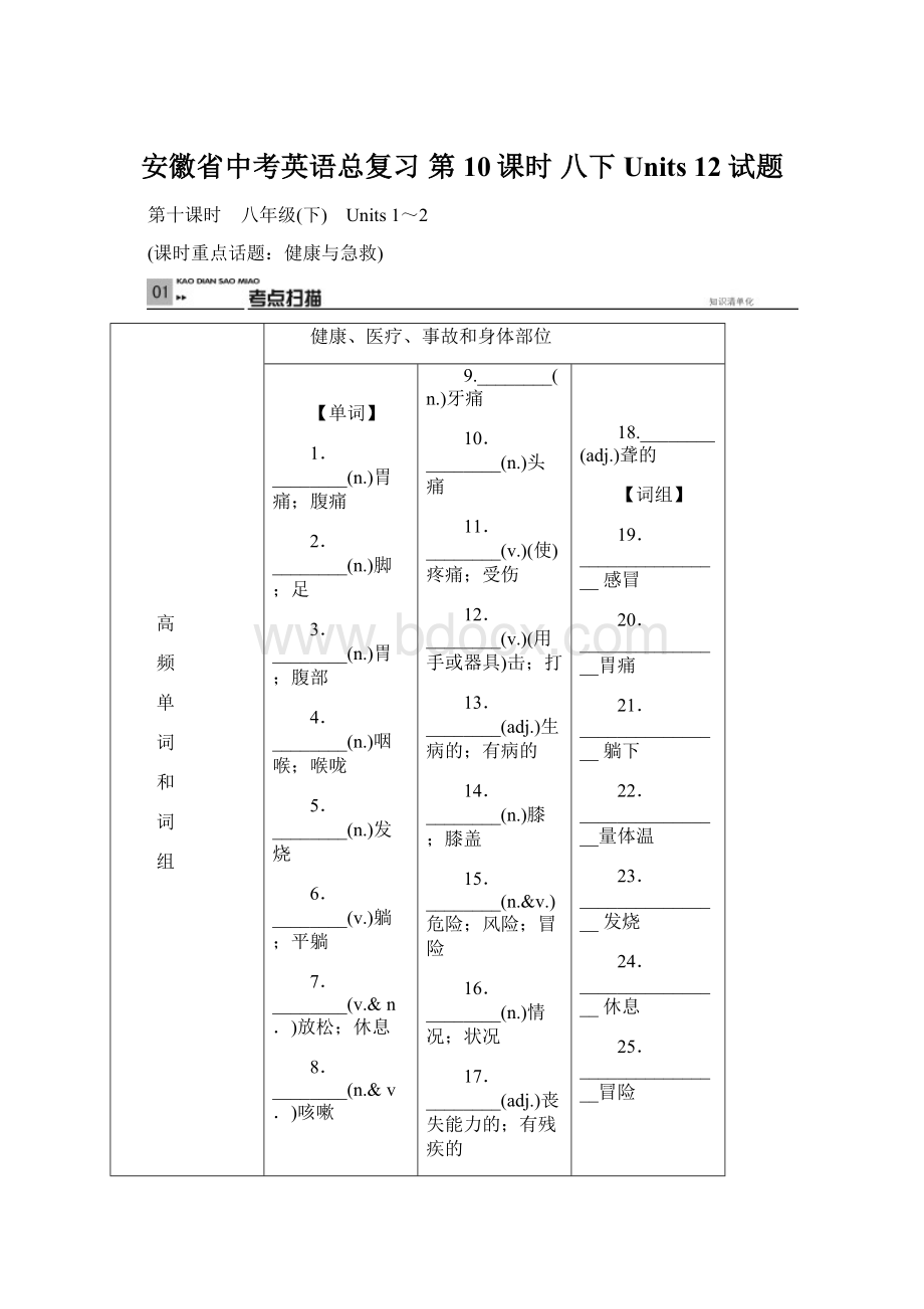 安徽省中考英语总复习 第10课时 八下 Units 12试题.docx_第1页