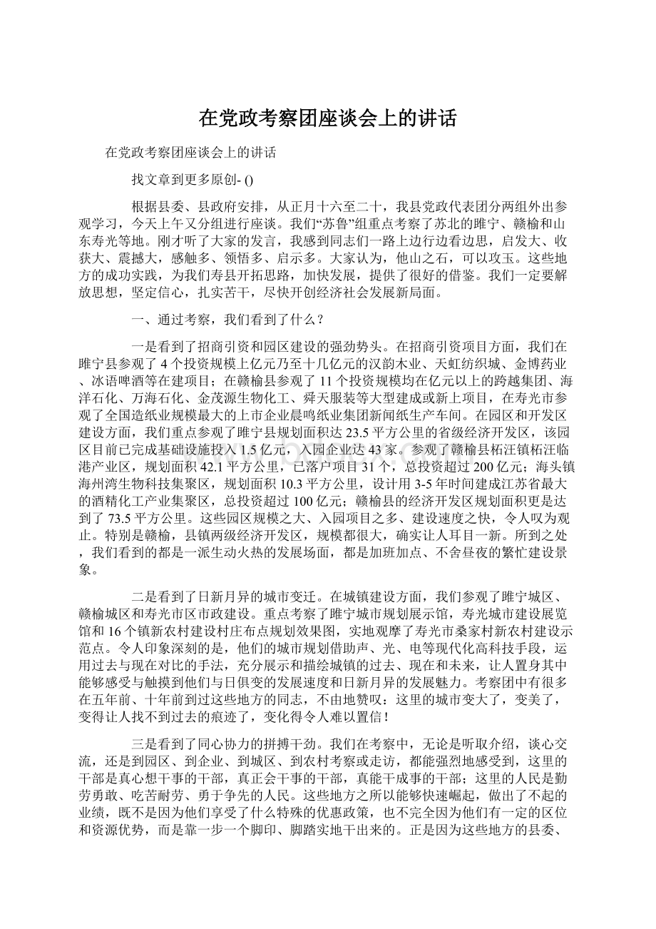 在党政考察团座谈会上的讲话.docx