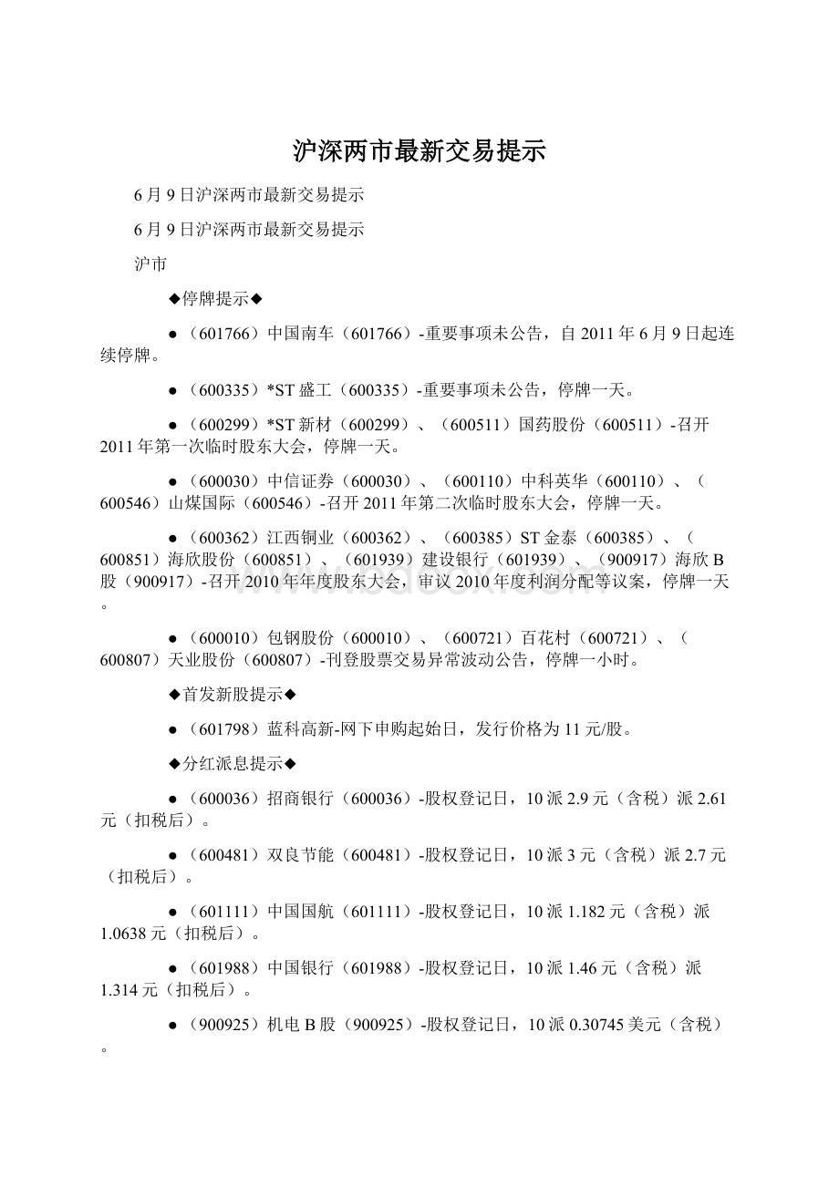 沪深两市最新交易提示.docx