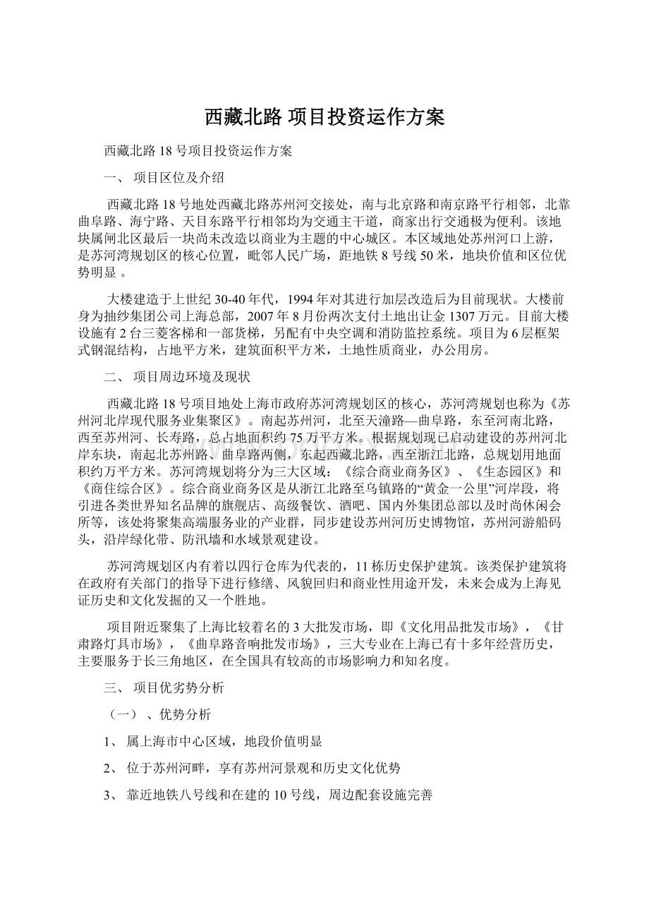 西藏北路 项目投资运作方案.docx_第1页