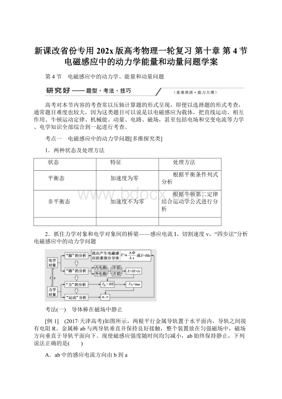 新课改省份专用202x版高考物理一轮复习 第十章 第4节 电磁感应中的动力学能量和动量问题学案.docx