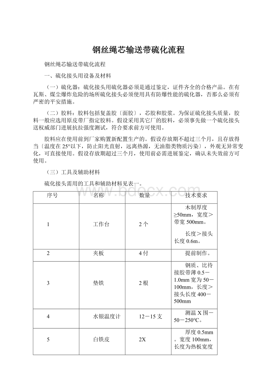 钢丝绳芯输送带硫化流程.docx