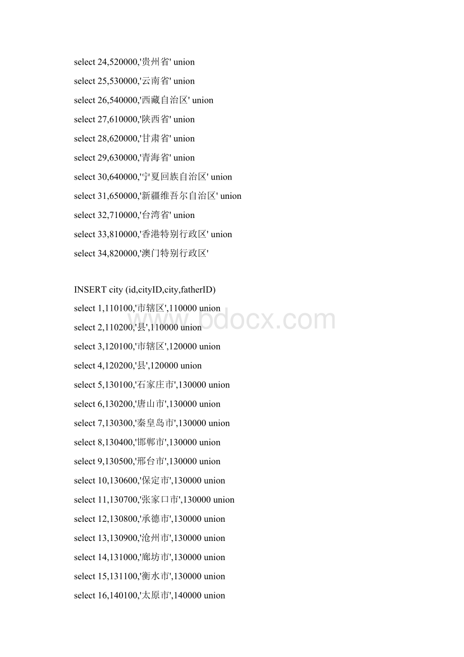 sql 数据库省市区 数据建表和数据.docx_第3页