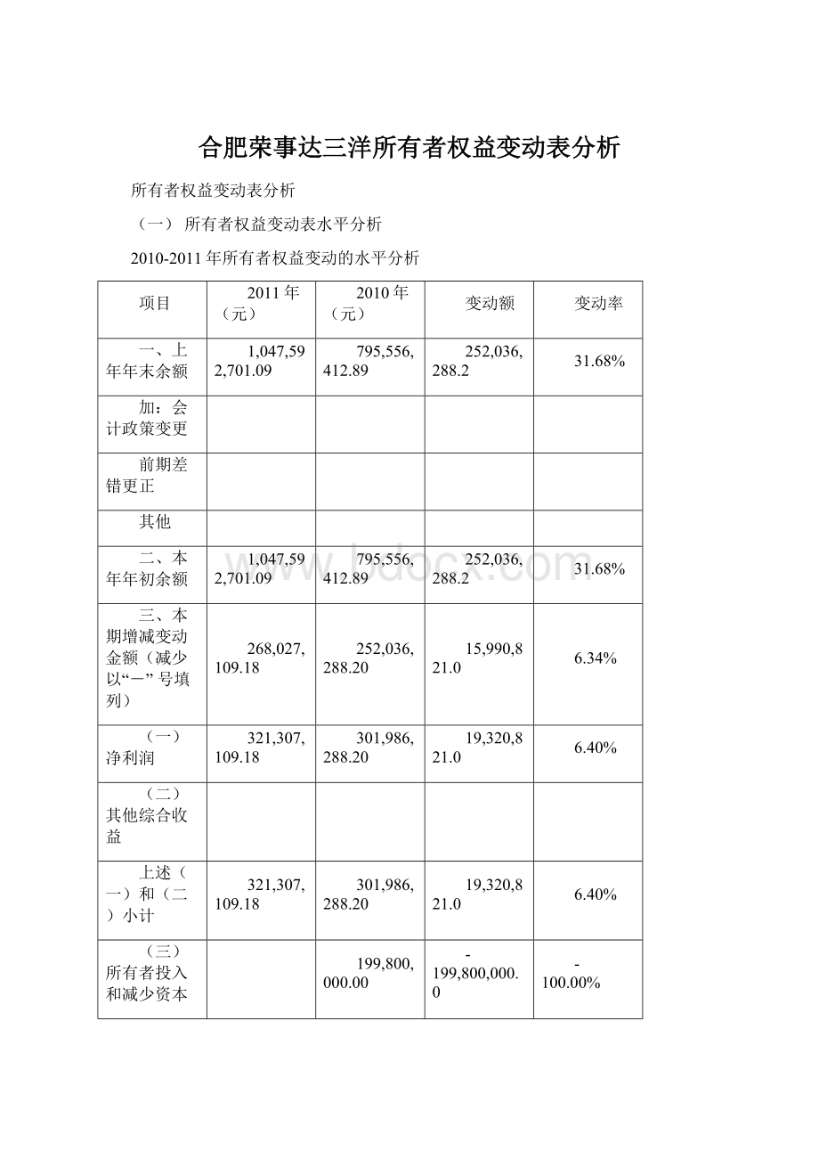 合肥荣事达三洋所有者权益变动表分析.docx_第1页