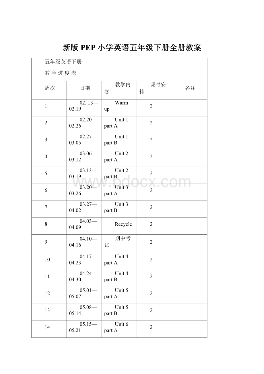 新版PEP小学英语五年级下册全册教案.docx