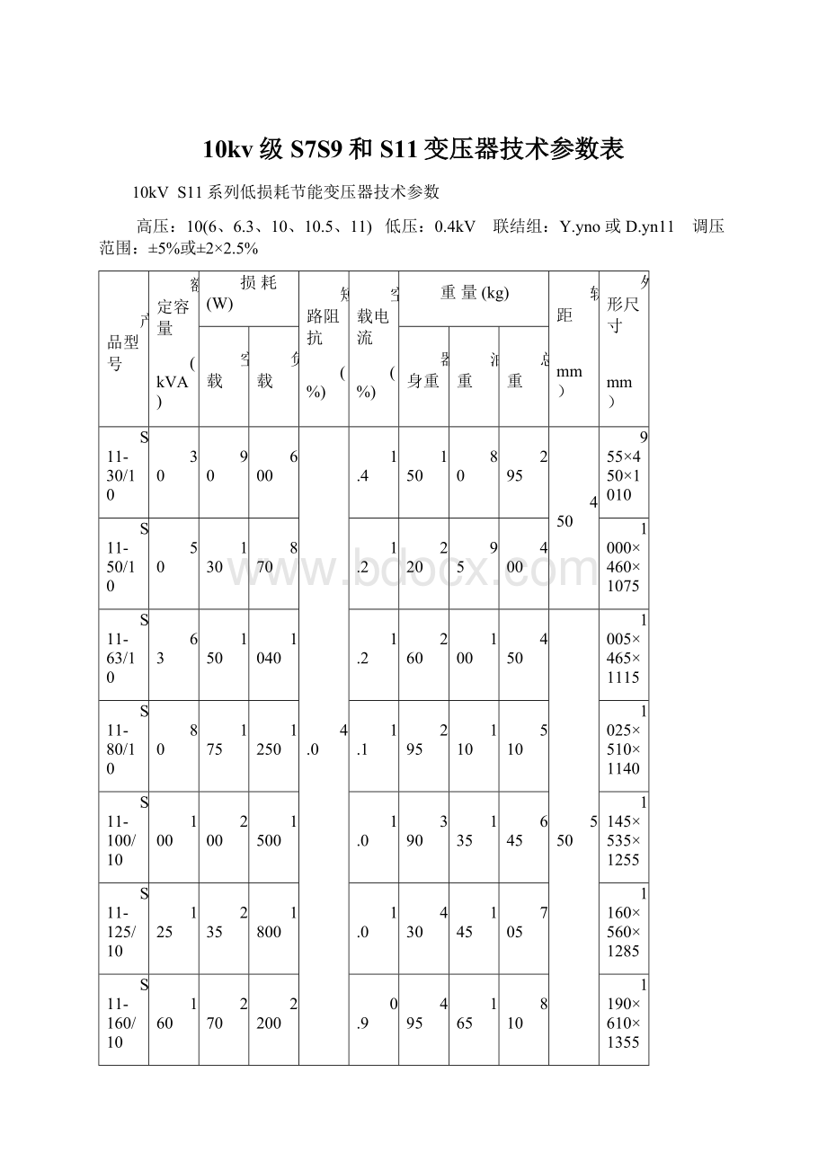10kv级S7S9和S11变压器技术参数表.docx_第1页