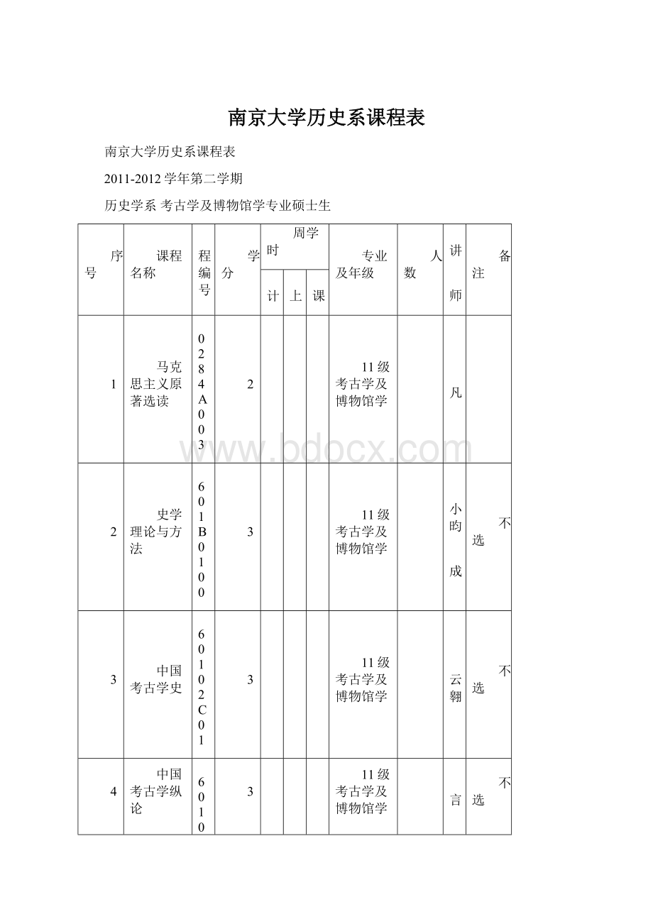 南京大学历史系课程表.docx