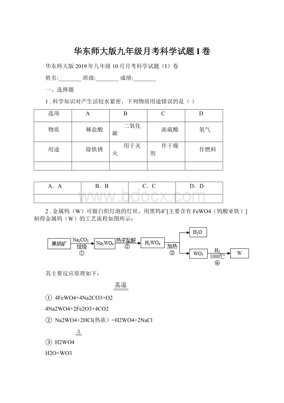 华东师大版九年级月考科学试题I卷.docx_第1页