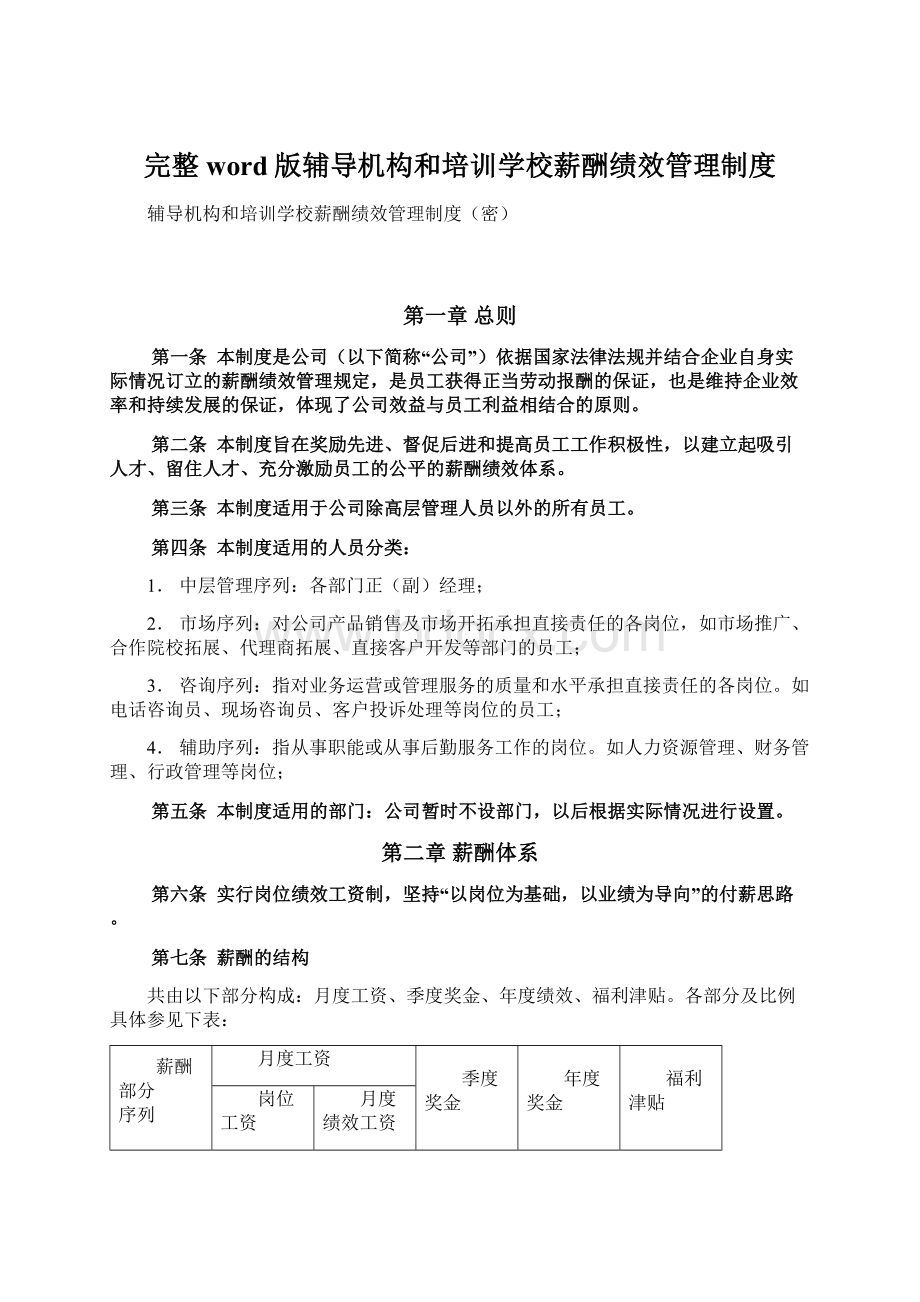 完整word版辅导机构和培训学校薪酬绩效管理制度.docx_第1页