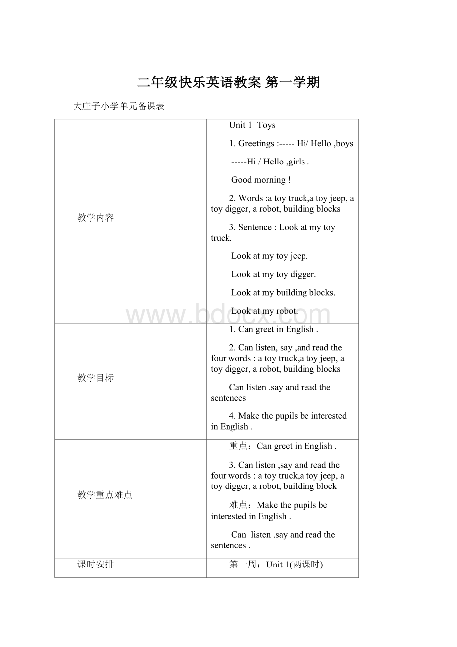 二年级快乐英语教案 第一学期.docx