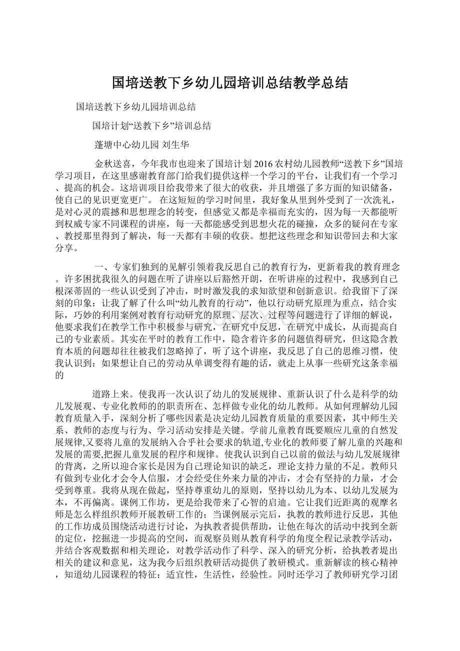 国培送教下乡幼儿园培训总结教学总结.docx