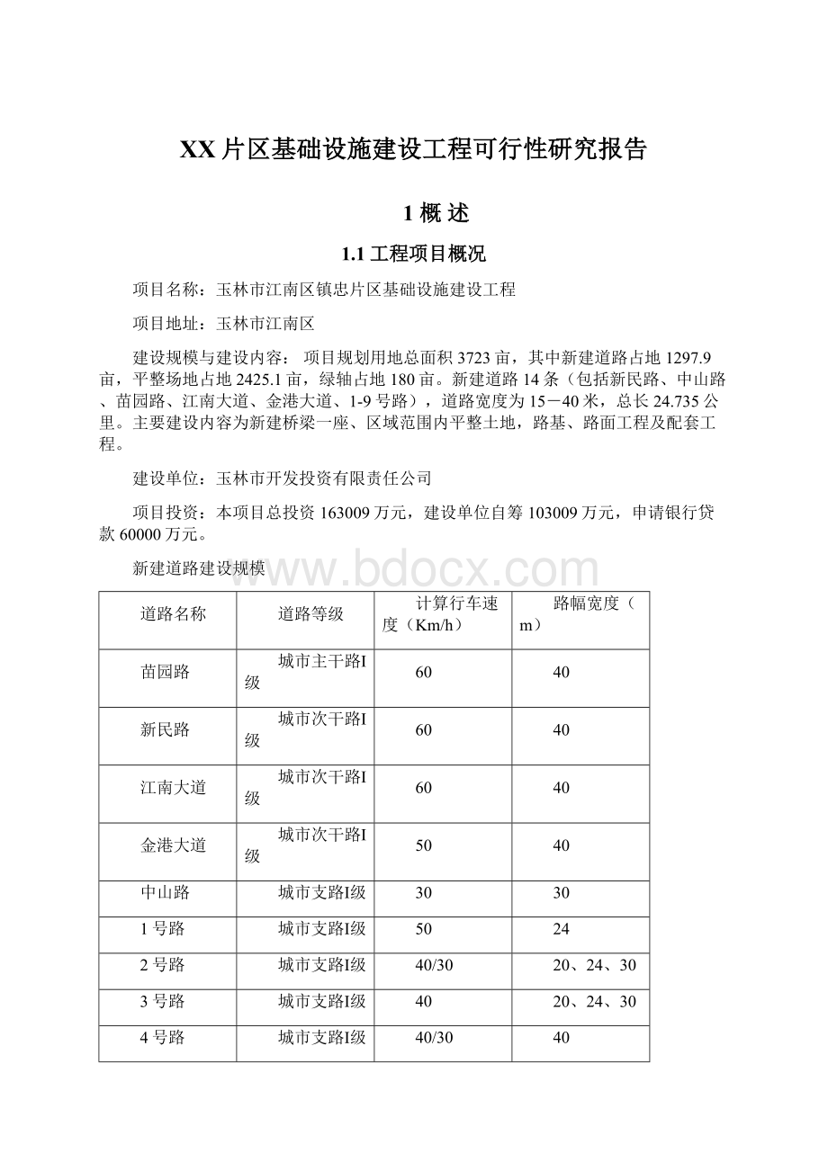 XX片区基础设施建设工程可行性研究报告.docx