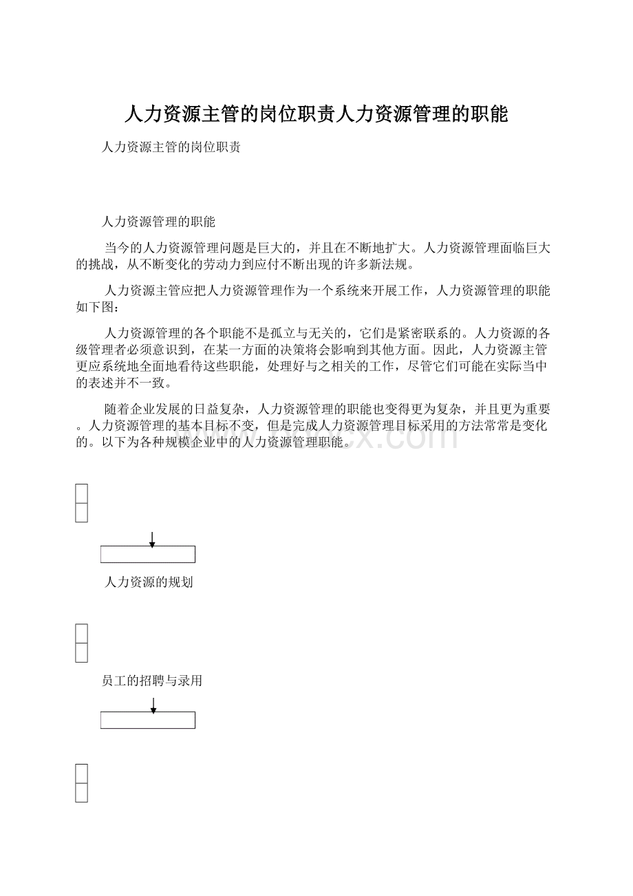 人力资源主管的岗位职责人力资源管理的职能.docx_第1页