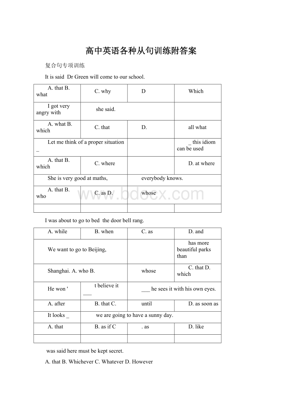 高中英语各种从句训练附答案.docx