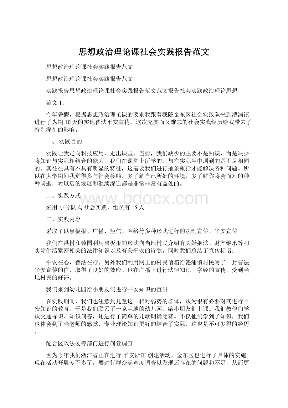 思想政治理论课社会实践报告范文.docx_第1页