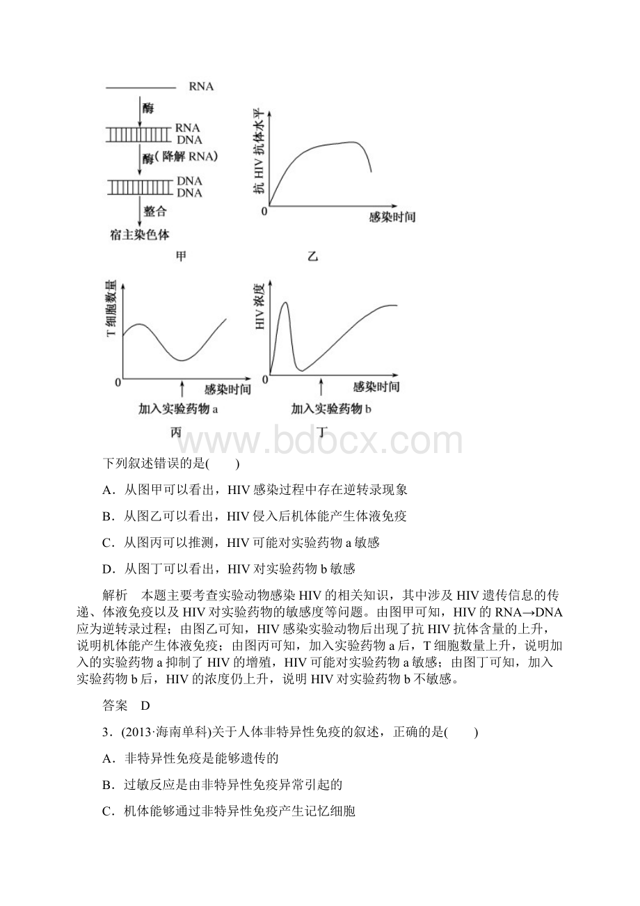 状元之路新课标届高考生物二轮复习钻石卷 高考专题演练 人体的稳态和免疫.docx_第2页