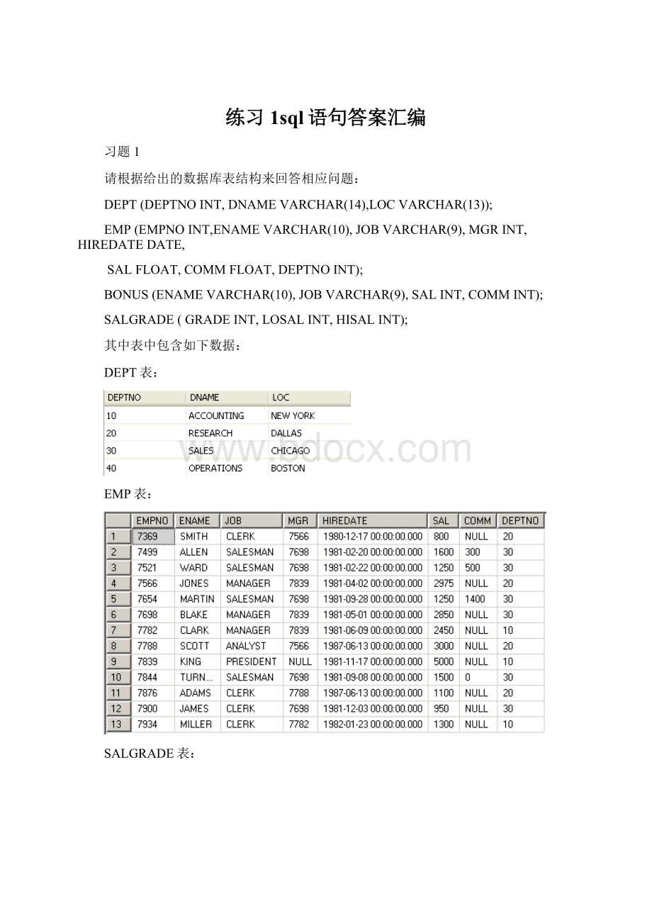 练习1sql语句答案汇编.docx