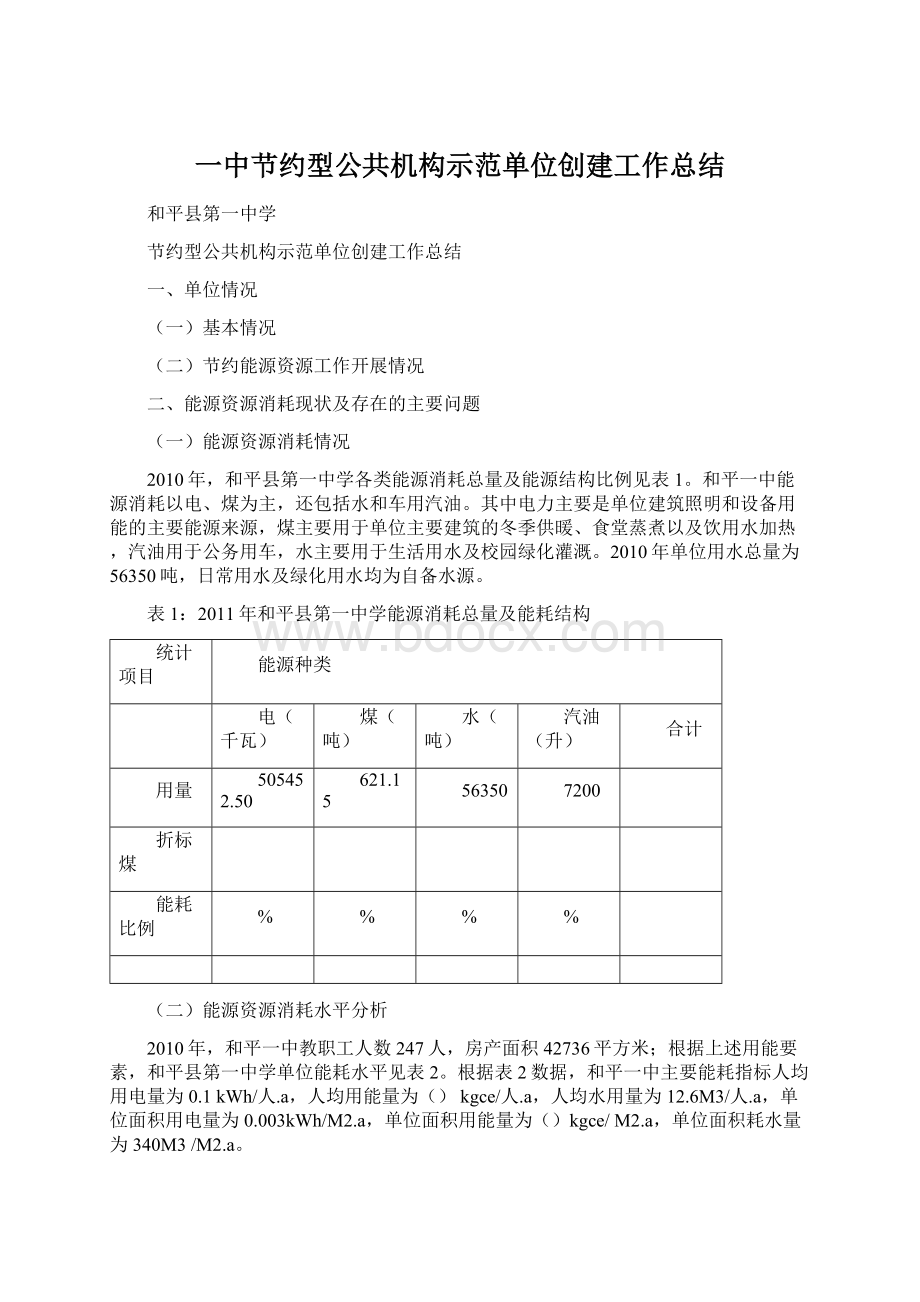 一中节约型公共机构示范单位创建工作总结.docx