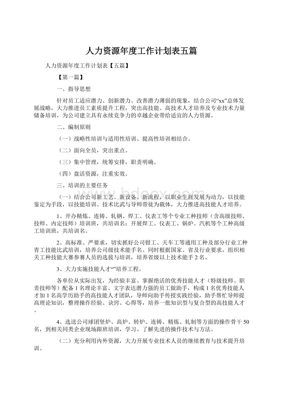 人力资源年度工作计划表五篇.docx_第1页