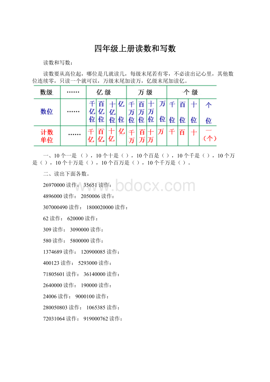 四年级上册读数和写数.docx_第1页